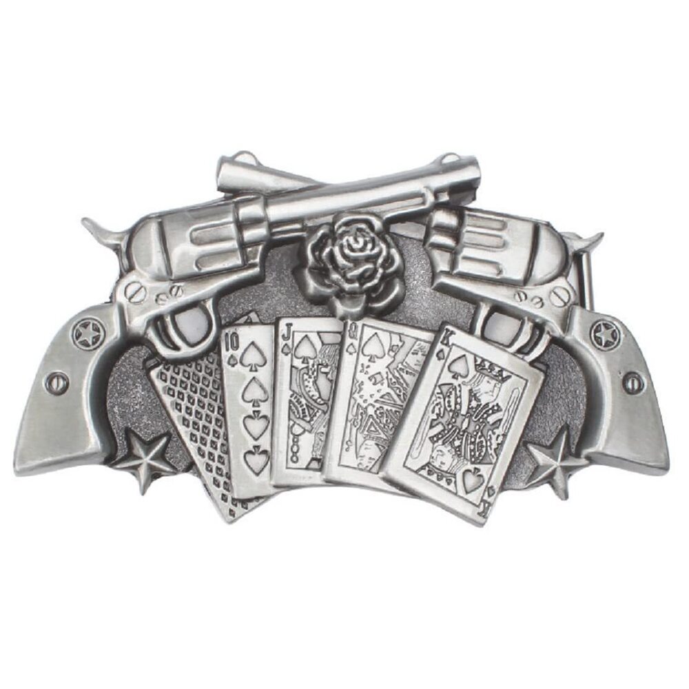 6134 Pistol Belt Buckle , Gun Buckle, Playing Cards Double Guns Poker